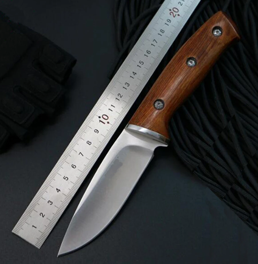 

High quality Fixed Knife 440 Blade Steel+Wood Handle Camping Tactical Hunting Knives Utility Survival Tool + Nylon Sheath