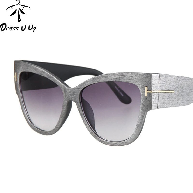 

DRESSUUP New Cat Eye Sunglasses Women Brand Designer Vintage wood Grain Big Frame Sun Glasses Oculos De Sol Feminino