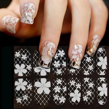 DIY Designer Water Transfer Nails Art Nail White Lace With Diamond Sticker Fantacy Flowers Nail Stickers Wraps Sticker Manicure