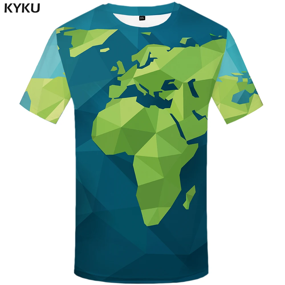 

KYKU World Map T Shirt Men Cartoon Shirt Green Geometric 3d T-shirt Punk Rock Clothes Anime Printed Tshirt Gothic Mens Clothing