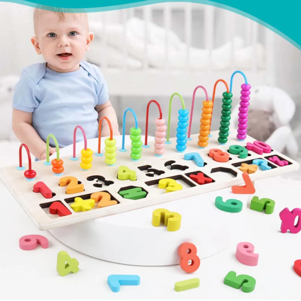 

Wooden Kids Counting Stacking Board Wooden Math Toy Learning Educational Toys Education Ound Bead Matching Game New