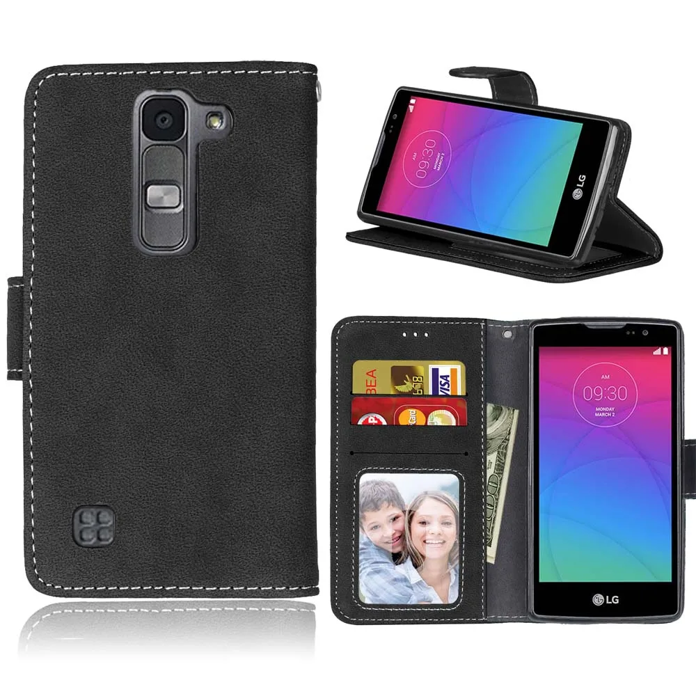 

Luxury Retro PU Frosted Flip Stand Leather+Soft Rubber TPU Case For LG Spirit 4G LTE H440N H420,Card Slot Phone Shell Cover+Gift