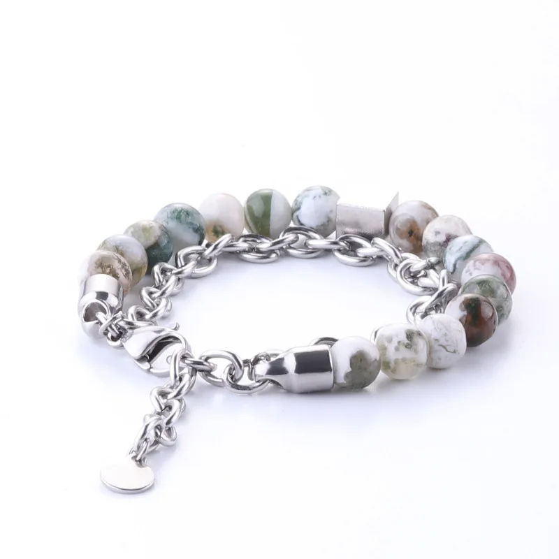 

Fanqieliu Couple Stainless Steel Beaded Natural Stone Bangles Woman Fashion 2019 Adjustable DIY Bracelets For Women FQL194225