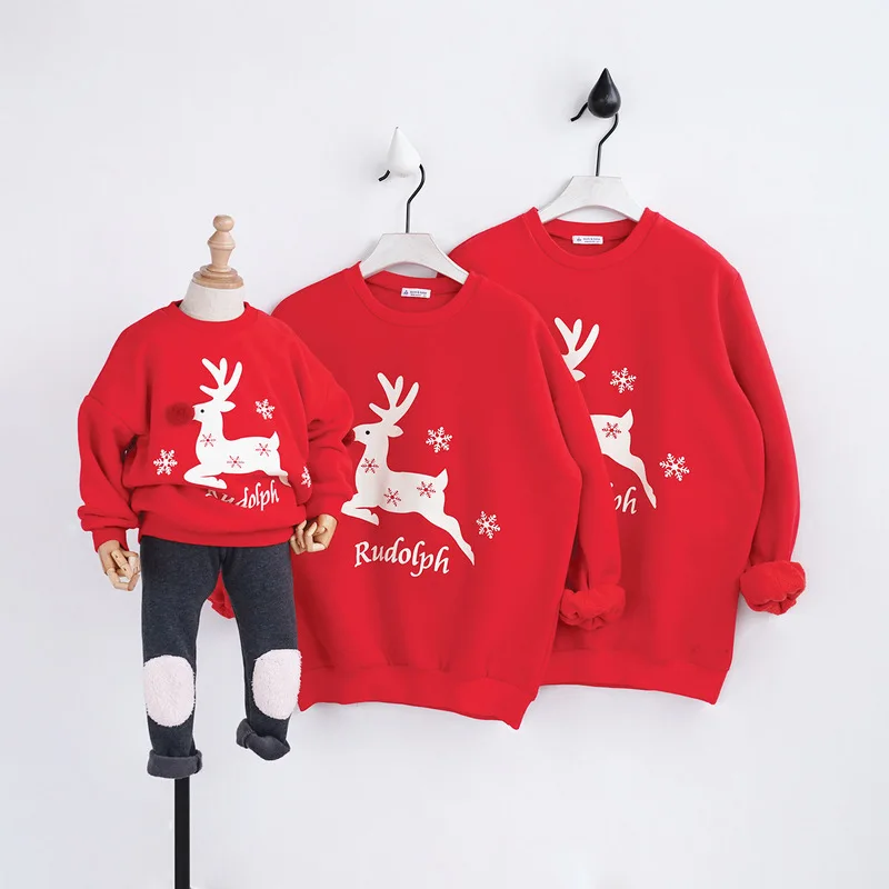 Зимний Детский свитер с рождественским оленем, рудолфом, теплые хлопковые новогодние одинаковые комплекты для семьи, одежда для мальчиков и девочек