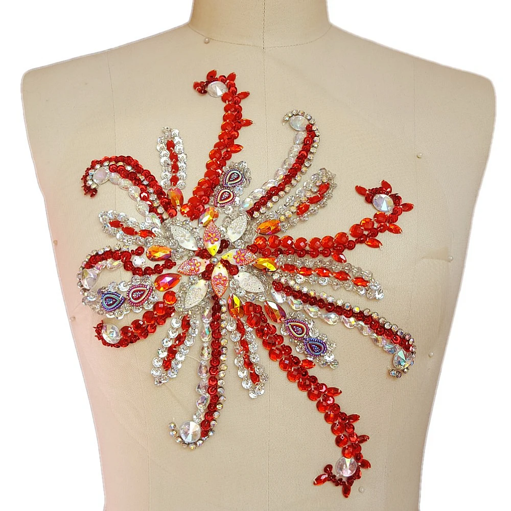 Red crystal applique for dresses appliques rhinestone evening prom