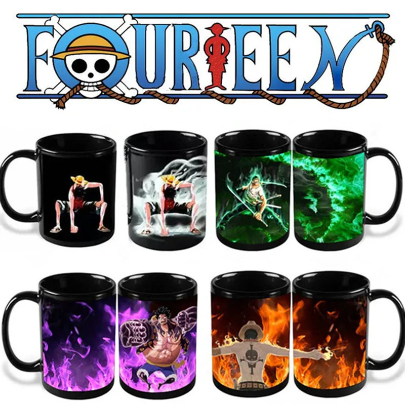 Anime Coffee Mug One Piece Caneca Color Change Cup Luffy Zoro Ace