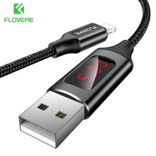 FLOVEME светодиодный цифровой USB кабель для iPhone X 7 8 плюс 6 Зарядное устройство 2.1A(макс.) напряжение ток Дисплей зарядки данных нейлон плетеный кабель for iphone lighting usb cable кабель