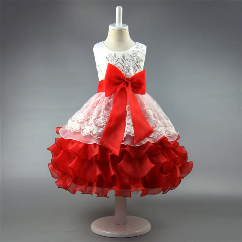 

YWHUANSEN Sequin Embroidered Carnival Costume Sexy Children Images Bowknot Princess Dress Girl Organza Evening Dresses Layered