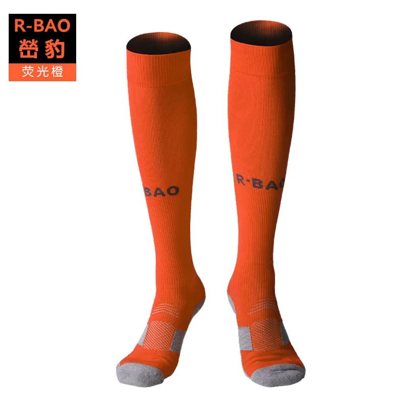 RB6603 R-BAO, стиль, для взрослых, махровая подошва, футбольные носки, высокое качество, защищают лодыжки и голени, футбольные носки, 3 пары = 1 партия - Цвет: Fluorescent Orange