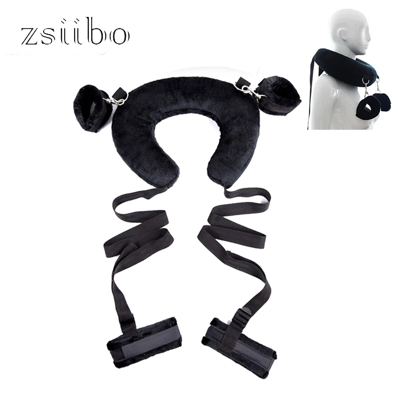 Sexy Bondage Toy Throw Pillow Neck Hands Tied Shackles Handcuffs Ankle Cuffs BDSM Black Exotic Accessories for Couple QQTZ05