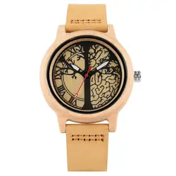Деревянные часы с арабскими цифрами Циферблат Женские часы из натуральной кожи кварцевые часы Элегантный кленовый, деревянный женские