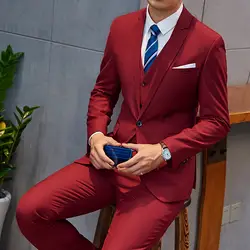 OSCN7 2019 Новые простые Индивидуальные костюмы Для мужчин 3 предмета джентльмен Бизнес Свадебные индивидуальный заказ Для мужчин s костюм
