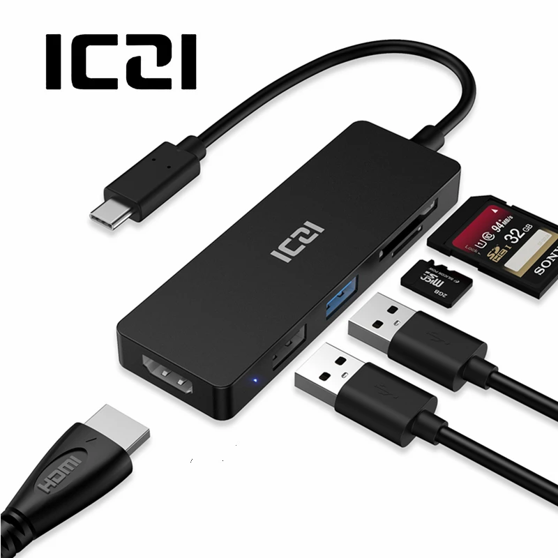 

ICZI 4K USB C to HDMI USB Hub USB 3.0 2.0 SD TF Ports Adapter Type C to HDMI Converter for Macbook Samsung S9 S10 Huawei Mate 20