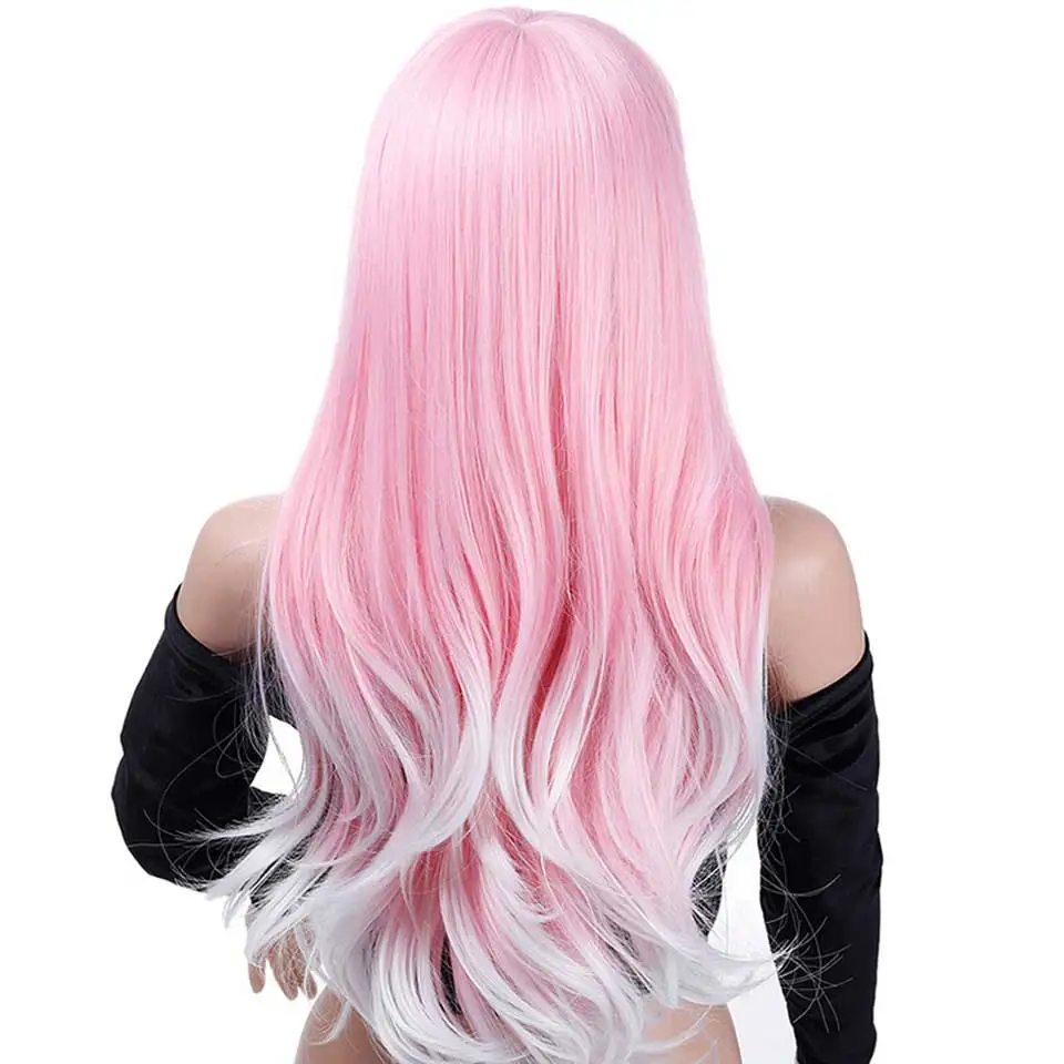 DIFEI женские 2" Длинные большие волнистые волосы парик розовый смешанный белый жаростойкий синтетический двухцветный парик - Цвет: PINK