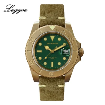 

Lugyou San Martin Luxury Men Watch Automatic PT5000 Solid Bronze Sandblasted Rotating Bezel Sapphire Convex Dot Leather SLN C3