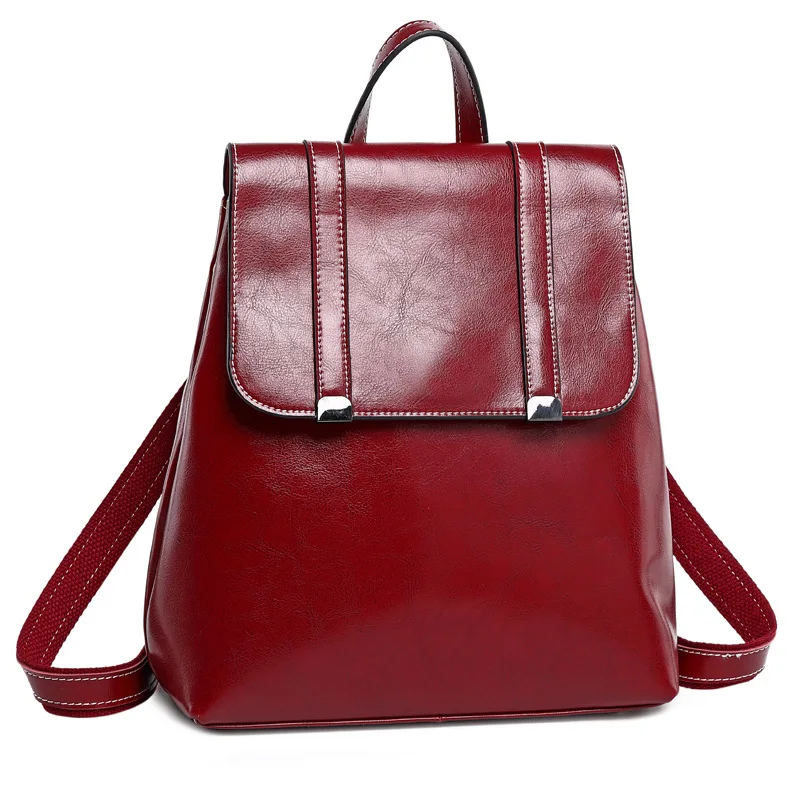 Рюкзак из натуральной кожи, рюкзак для путешествий, простой модный, масло, воск, Воловья кожа, сумки через плечо, школьный рюкзак, женский рюкзак - Цвет: Red