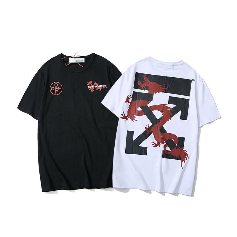 

limited edition Macao Chinese dragon 19SS Off-White OW Unisex Couple Lovers models Cotton Casual Short sleeve Round neck T-shirt