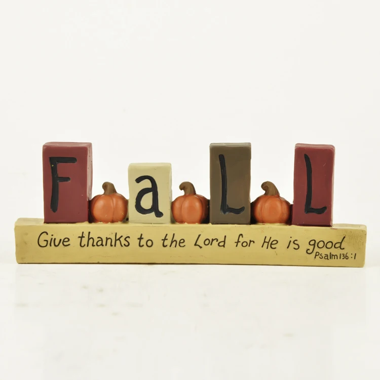 

Autumn Decoration Pumpkin Fall Block on Incription Base Figurine Fairy Garden Decor Thankgiving Day Ornament Thank Lord