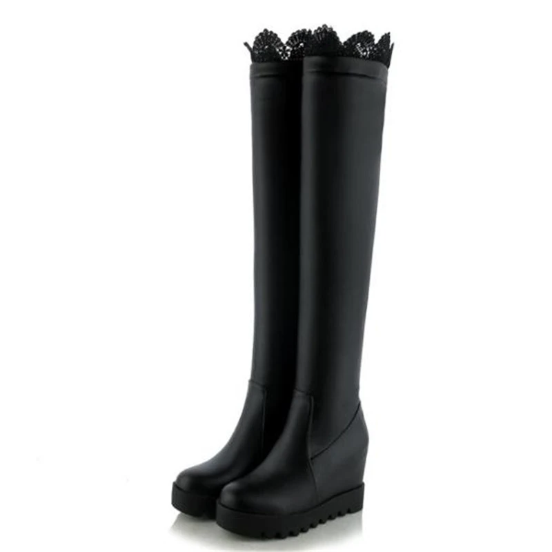 Women Boots winter New style fashion Lace white Over the knee Boots Internal increase Cashmere Keep warm Winter boots size 34-43