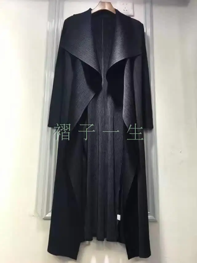 Miyake fold, воротник-стойка, однотонный, длинный рукав, отложной воротник, Длинная ветровка