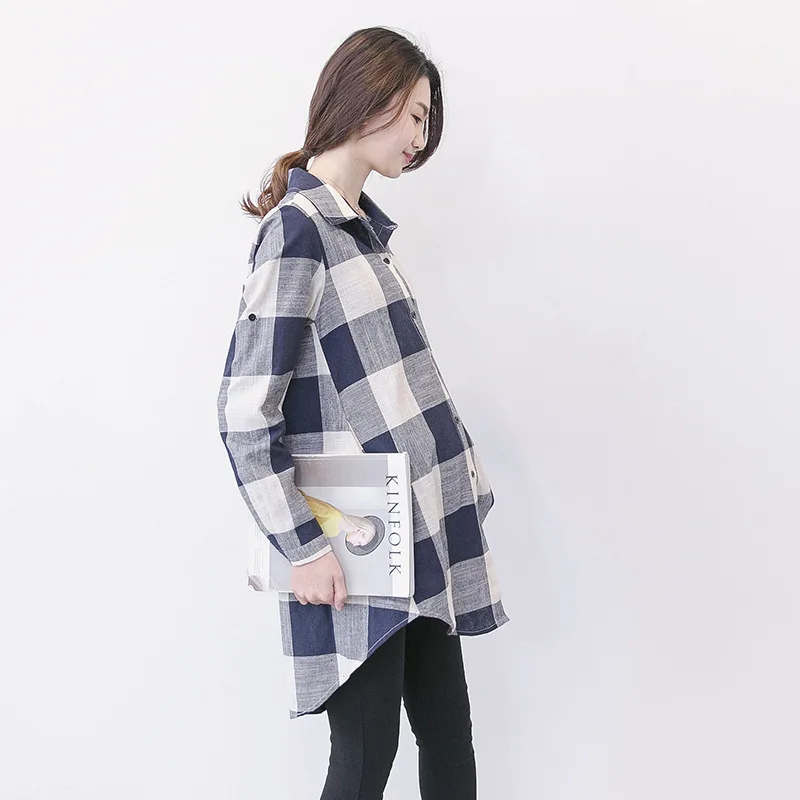 

2018 New Autumn Loose Plaid Comfortable Shirt Maternity Clothes Maternity Shirts Pregnant Women Cotton T Shirt