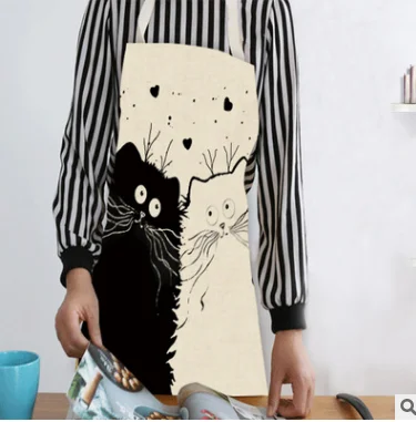 

1Pcs Kitchen Apron Cute Cartoon Cat Printed Sleeveless Cotton Linen Aprons for Men Women Home Cleaning Tools 66*47cm