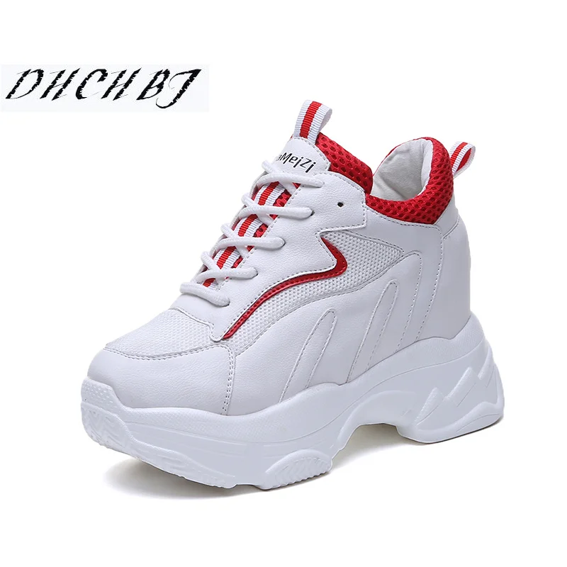

2019 Fashion Spring Women Platform Casual Shoes Mesh Leather Breathable Wedge Heels Shoes 9 CM Autumn Thick Sole Sneakers Woman