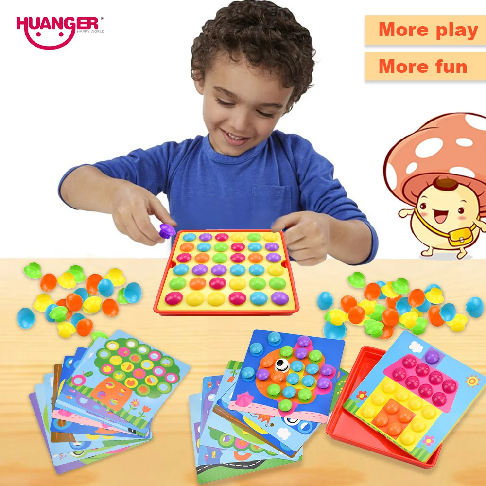 

Huanger Baby 3D Mushroom Nail Art Button Puzzles Toys for Children Educational Game Composite Picture Interaction Diy toys