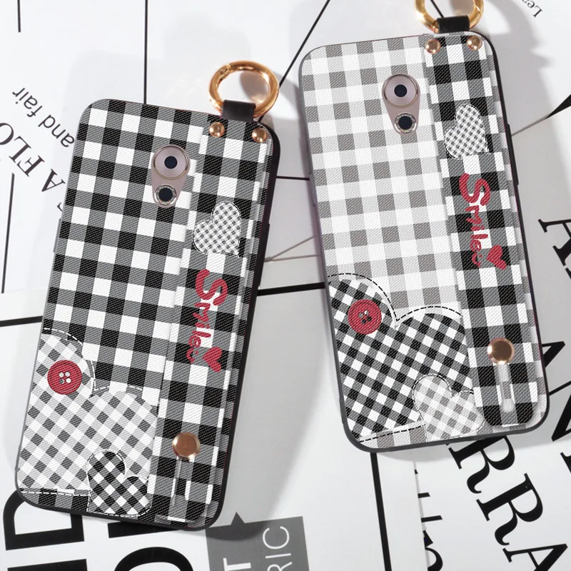 

Wrist Strap phone case For Meizu Pro 7 Pro7 Lattice Printing Love Silicone Case For Meizu Pro 7 Plus Cover Cloth