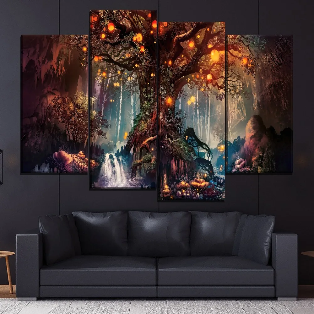 Светящаяся картина Forest Fantasy 4 шт. стильная холст печать Современный домашний