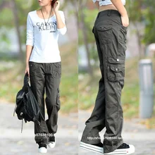 2017 Fashion Style Full Pants Women Casual Jogger Cargo Pants Woman Trousers Free Shipping