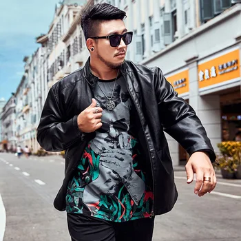 

2018 new Men's Leather coat Extra Large size Men's jacket Men's Loose Stand collar Casual Leather jacket for 130kg Men's shirt