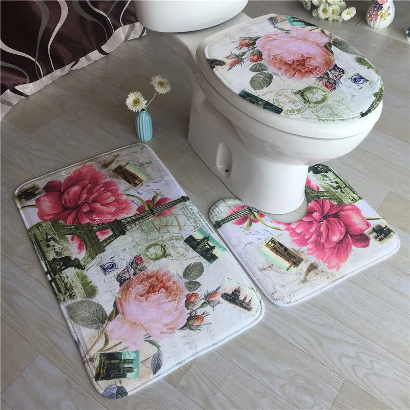 Floral Mat Bathroom Carpet Rectangular Machine Made Toilet Bath Eco-Friendly Pad 