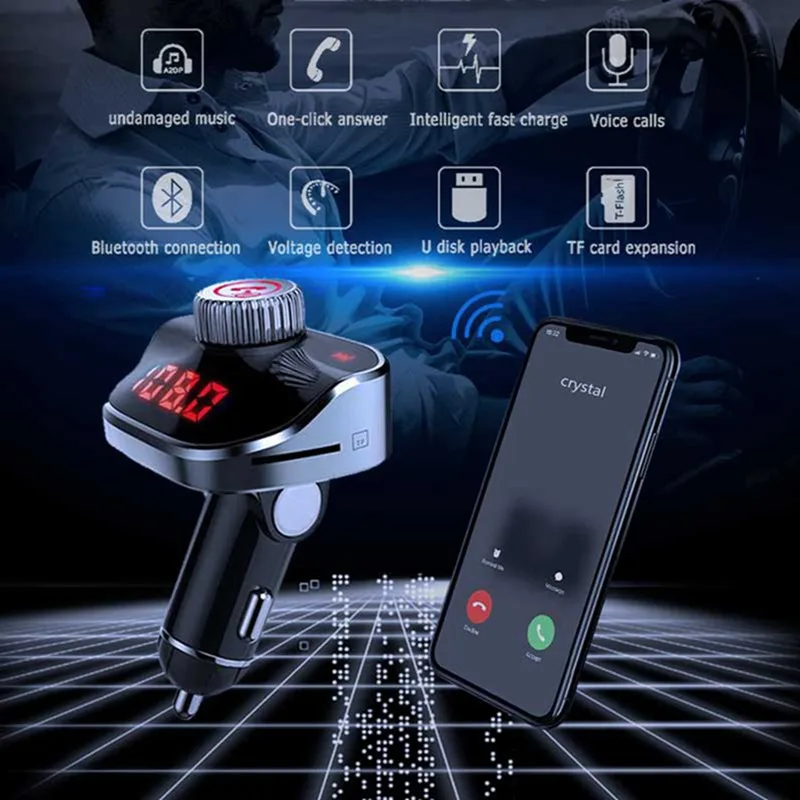 VicTsing Wireless Bluetooth Car FM Transmitter Mp3 Player 5V 3.1A Car Hands-free Dual USB Touch Screen Red Screen Car MP3 Kit    (26)