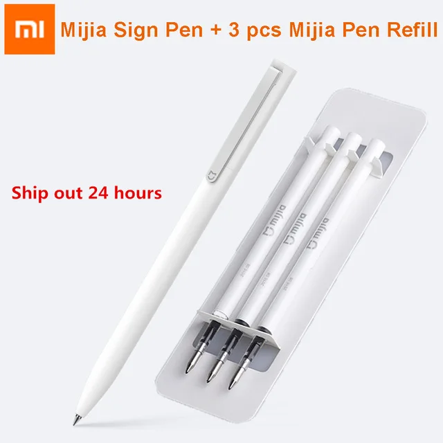 Xiao mi jia Sign Pen с коробкой mi Pen 9,5 мм Signing Pen PREMEC Smooth Switzerland Refill mi Kuni Japan чернила черные, голубые чернила заправки - Цвет: 1 pen add 3 refills