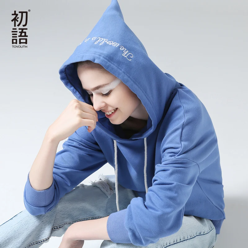 

Toyouth Women Autumn Hooded Sweatshirts Harajuku Embroidery Letter Long Sleeve Hoodies Casual Moletom Feminino Solid Tracksuits