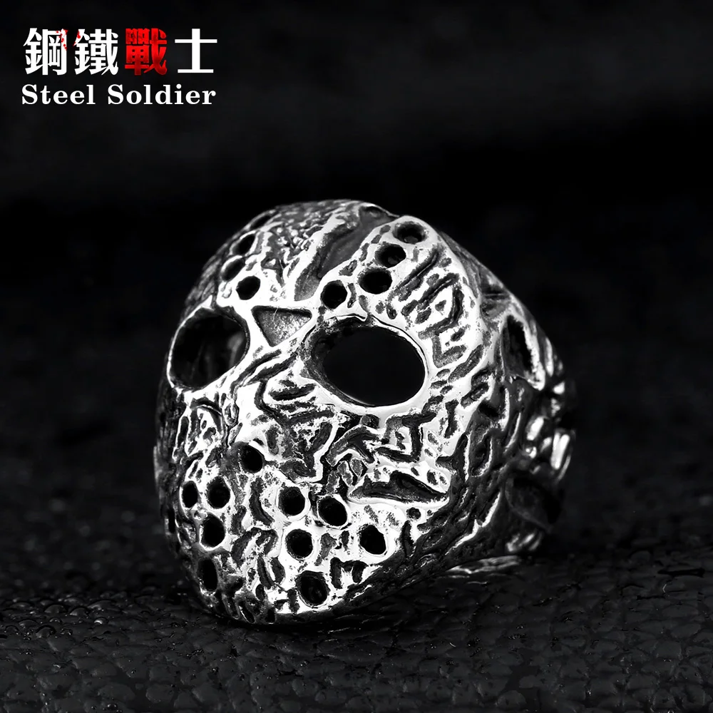 

steel soldier Excellent Wholesale cheap Jason mask jewelry Mens Stainless personalized ring index finger exaggerated ring