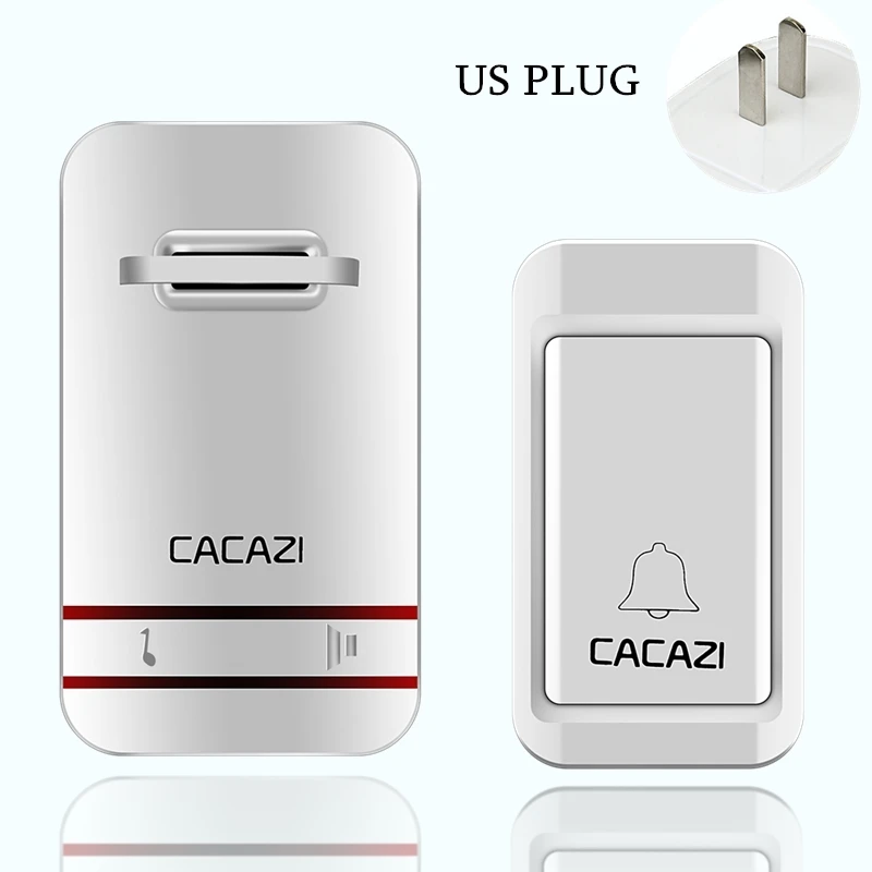 CACAZI умный Беспроводной Автономный без батареек Водонепроницаемый дверной звонок EU/US/UK/AU штекер светодиодный 100-220 В 120 м Пульт дистанционного управления 38 песен - Цвет: V027G 1X1 US
