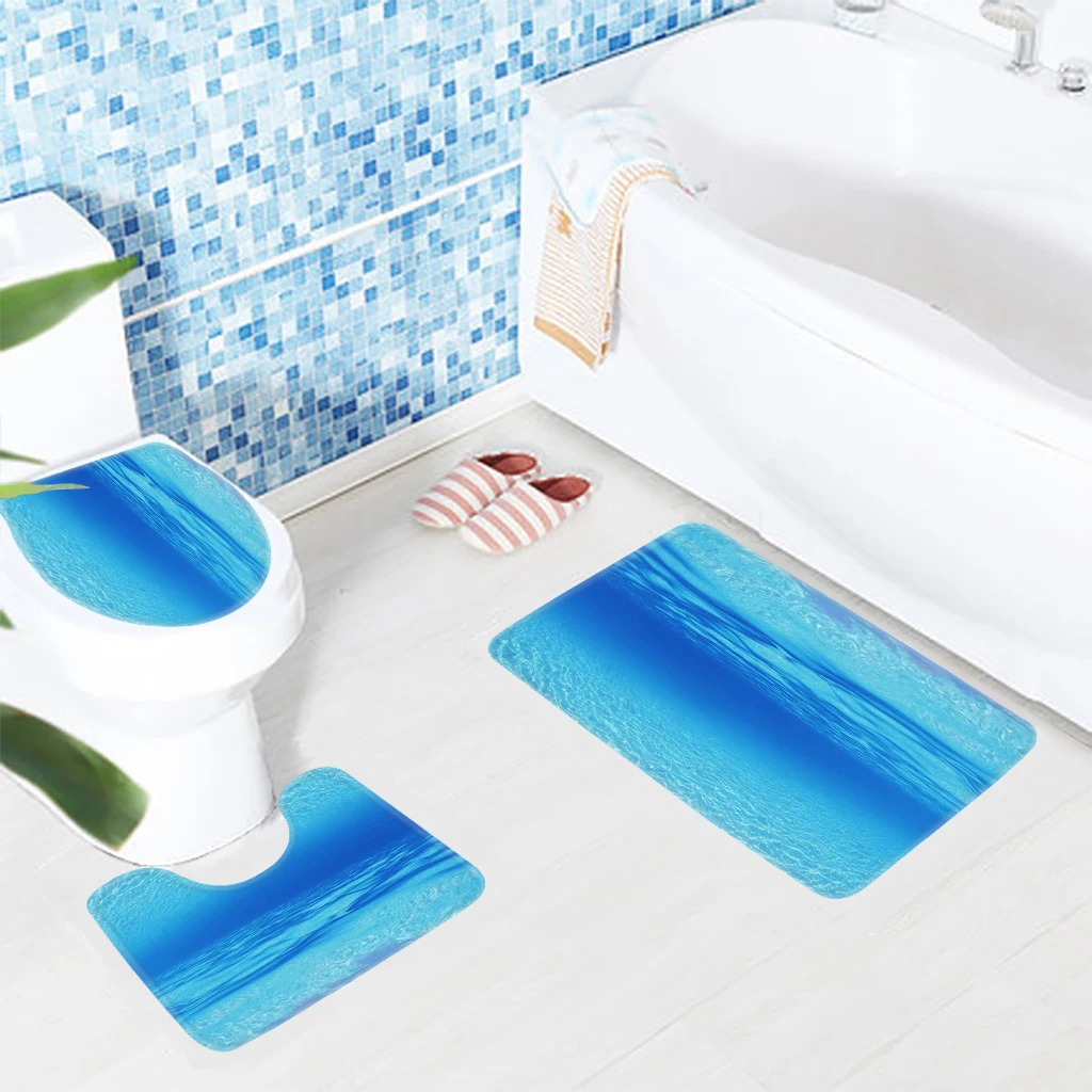 3pcs Bathroom Mat Set Clean Water Pattern Bath Mat Anti Slip Bathroom