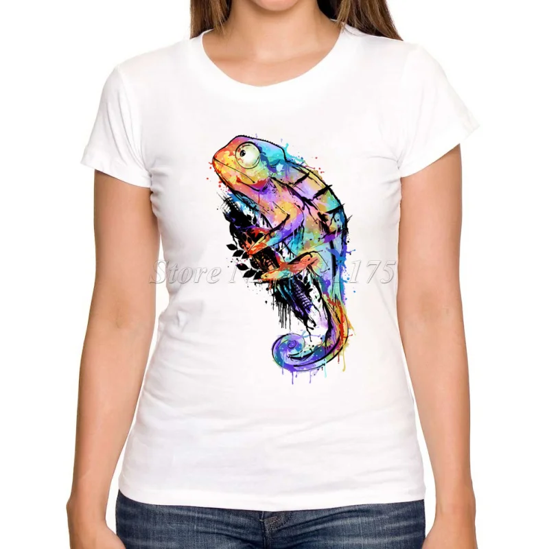 

2019 Summer Women Novelty T shirt Cute chameleon Design Tops Hot SalesTee Shirts
