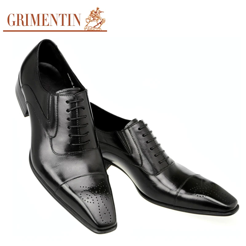 GRIMENTIN men dress shoes wedding business vintage Carved Designer black italian fashion genuine ...