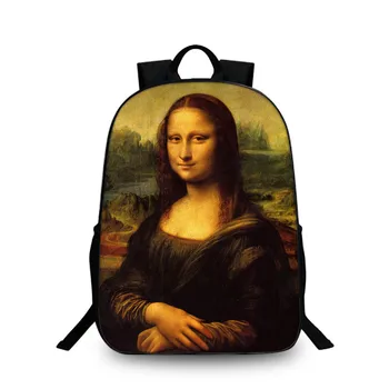 

Fashion Special pattern Design Cute Creative Oil Painting Mona lisa School Laptop Backpacks Kitty large Cool Travel School Bags
