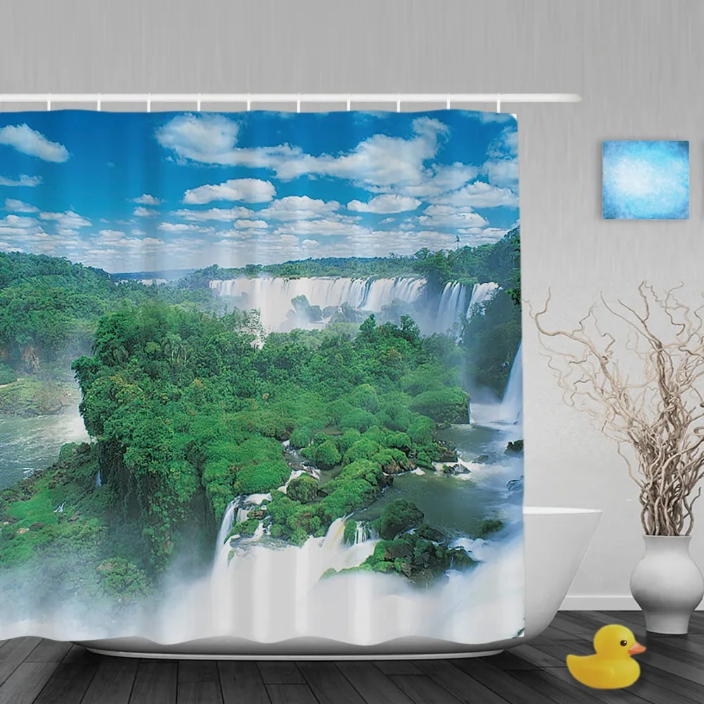 3D Printing Natural Scene Shower Curtain Mountain Waterfall Bathroom