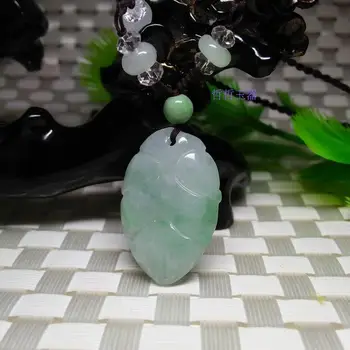

Genuine natural Burmese stone pendant carved two-color leaf pendant necklace women's jewelry children JADES jewelry