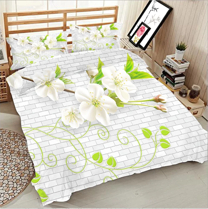 

White flowers 3d effect photo bed linen can be customized photo pattern