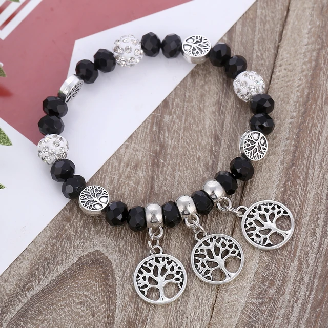 Minhin African Beads Bracelet Bangle Silver Tree Pendant Elastic Minhin African Beads Bracelet Bangle Silver Tree Pendant Elastic Bracelets Women Handmade Beaded Charm Pulseira