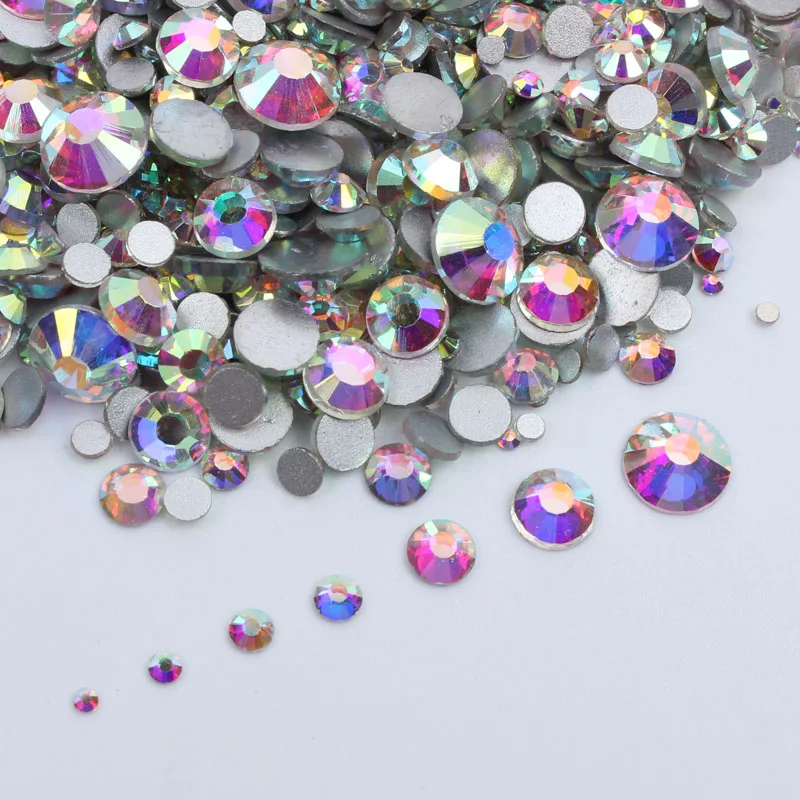 

HOT selling Crystal AB 10size ss3-SS30 1200pcs Mix Sizes DIY Nail Rhinestones Non Hotfix Flatback Glitter for Nails Accessories