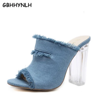 

GBHHYNLH women flip flops 2018 casual slippers woman thick sandals clear heels summer sandals high heels crystal shoes LJA222