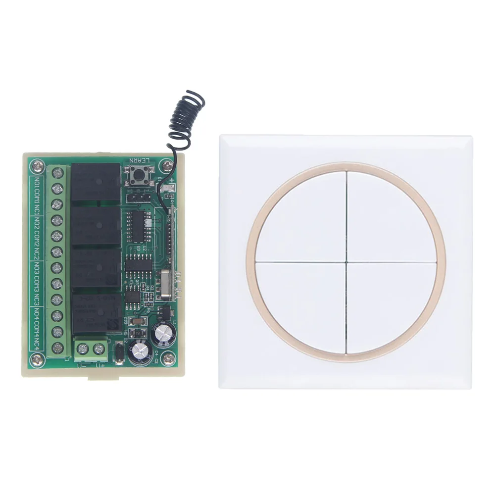 

DC 12V 4 CH 4CH RF Wireless Remote Control Switch System, 315/433 MHz +86 Wall Pannel Transmitter And Receiver