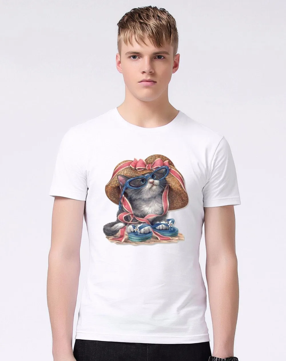 Новый горячей продажи моды для мужчин майка милый прекрасный cat дизайн футболка